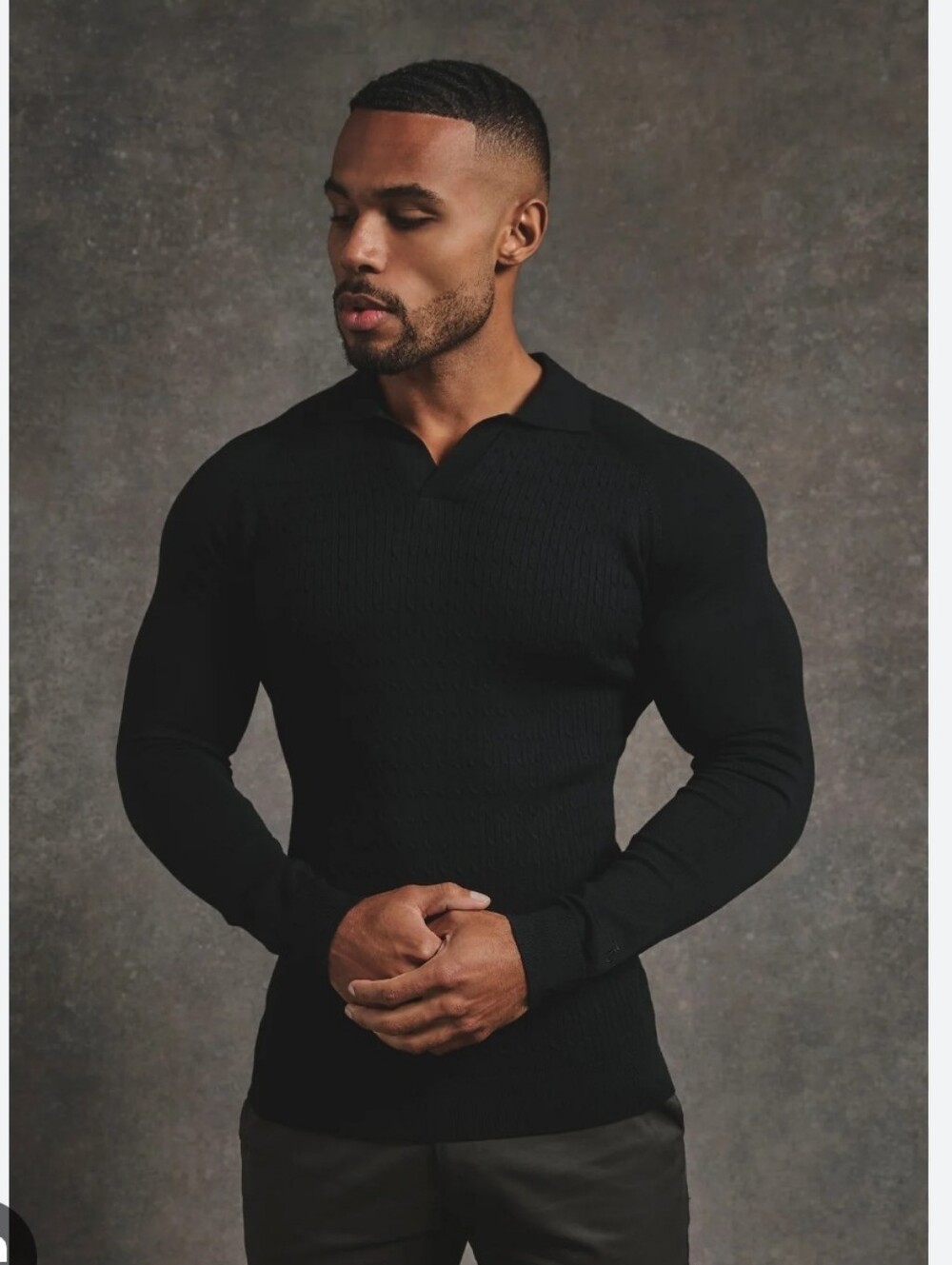 Tailored Athlete- Fine Cable Knit Polo Shirt SZ.XL NWOT Black